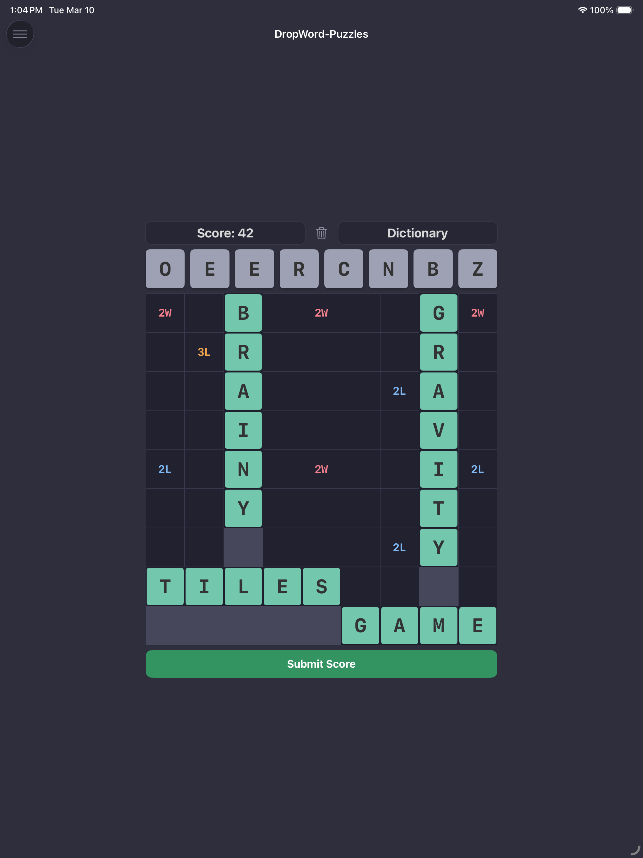 DropWord Puzzles on iPad — screenshot 1