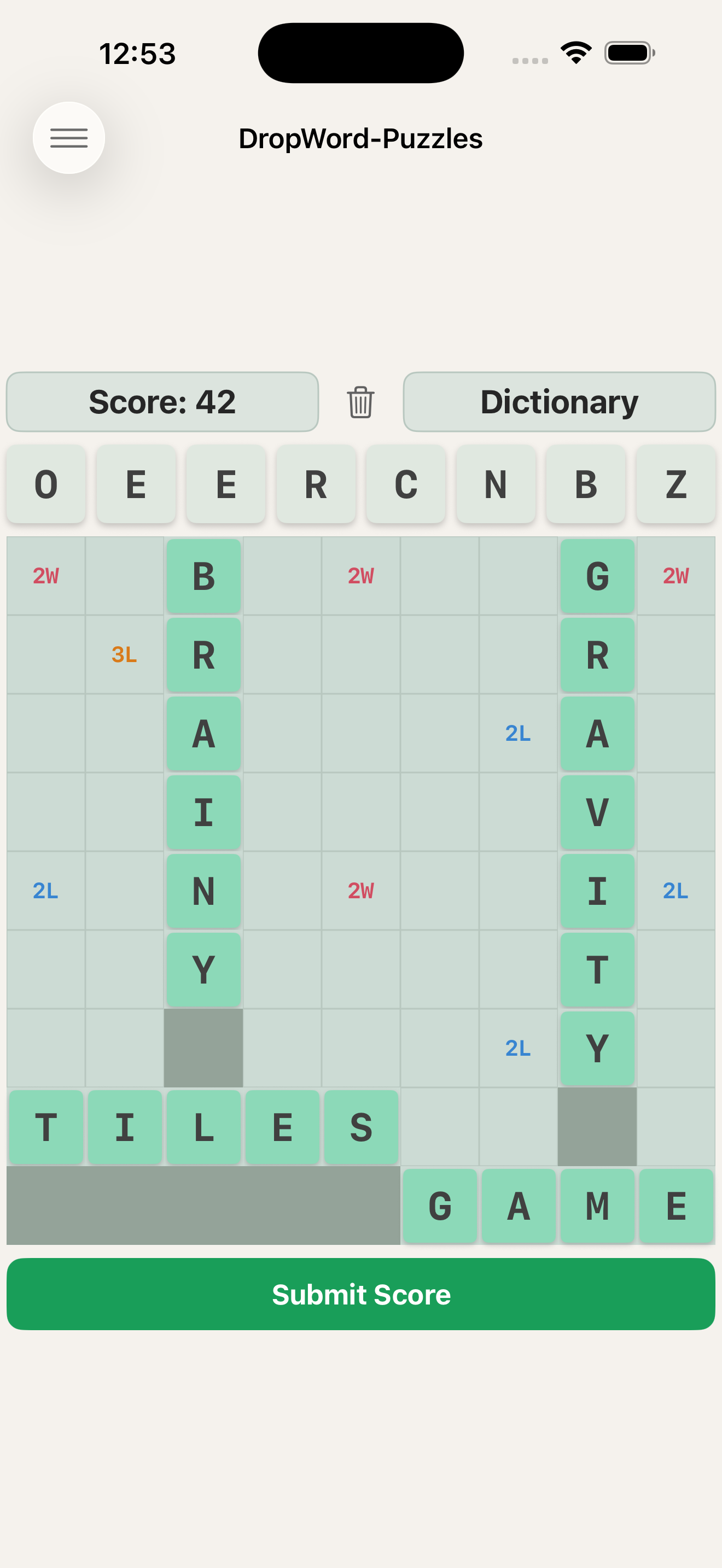 DropWord Puzzles on iPhone — screenshot 1
